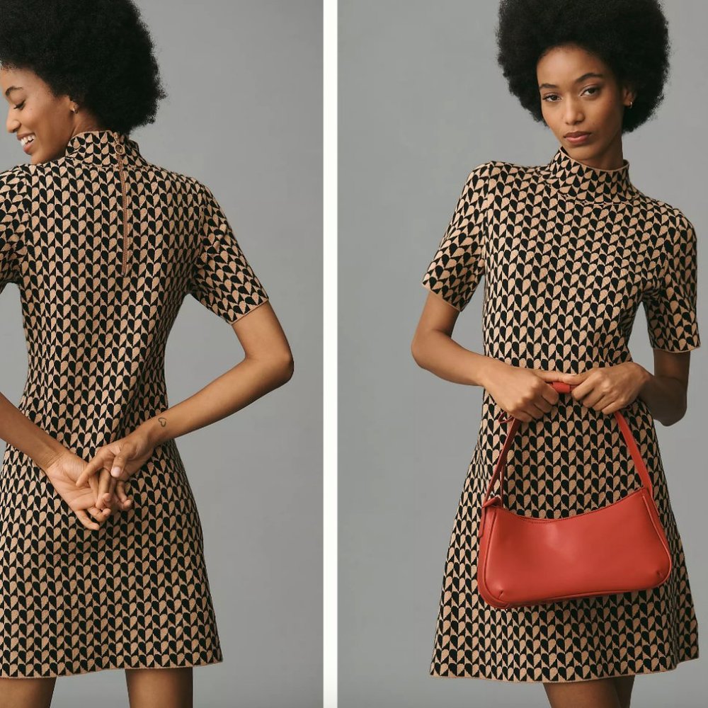 The Nina Short-Sleeve Mock-Neck Mod Mini Dress Medium